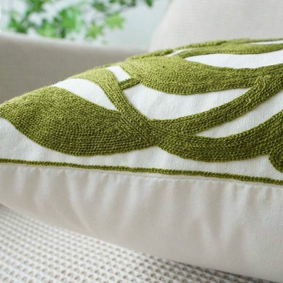Embroidered Green Leaf Floral Throw Pillow Cover - Picture 3 of 6